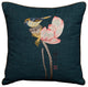 Navy Blue Chinese Linen Bird and Lotus Flower Embroidered Pillow