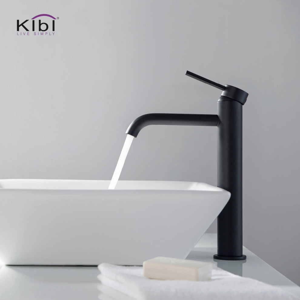 Circular Brass Single Handle Bathroom Faucet KBF1009, Matte Black, Without Drain