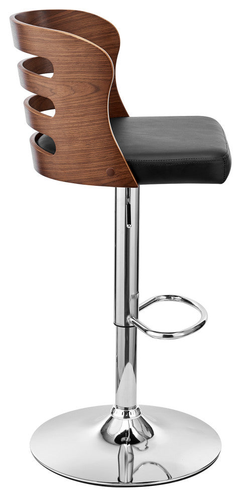 Black Upholstered Chrome Base Adjustable Swivel Bar Stool