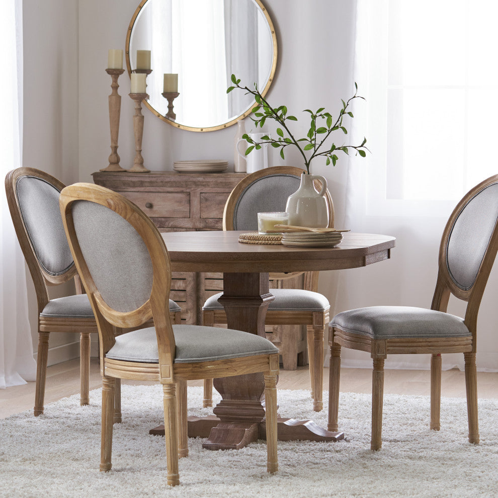 Naclerio French Country Fabric Upholstered Wood 5-Piece Dining Set, Light Gray/Natural