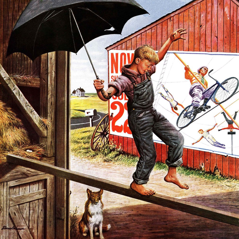 "Walking the Tightrope" Painting Print on Canvas by Stevan Dohanos
