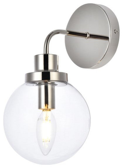 Helen 1-Light Bath Sconce, Polished Nickel With Clear Shade