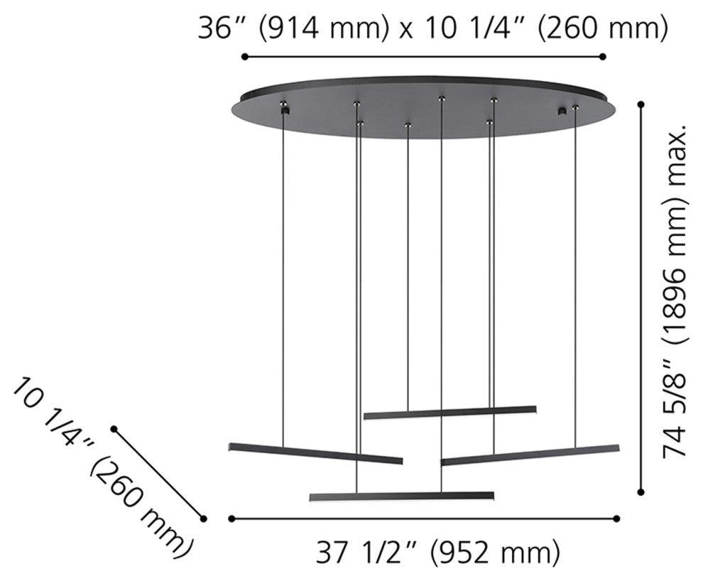 Lindoza 4-Light Pendant, Integrated LED, Matte Black Finish