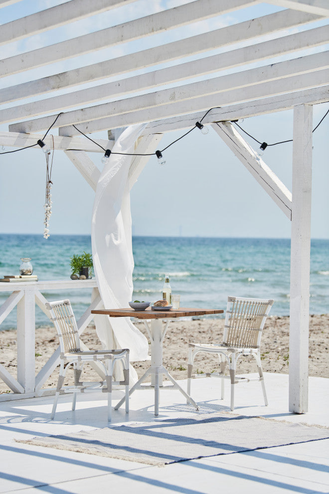 Nicole Outdoor Cafe Table, White Base, 28" Square Teak Top