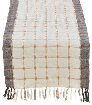 Windowpane Woven Design Cotton Table Runner with Tassels 16"x72"