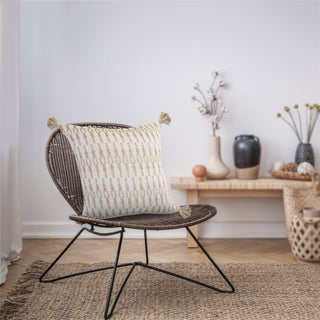 Ivory and Jute Geometric and Tasseled Throw Pillow