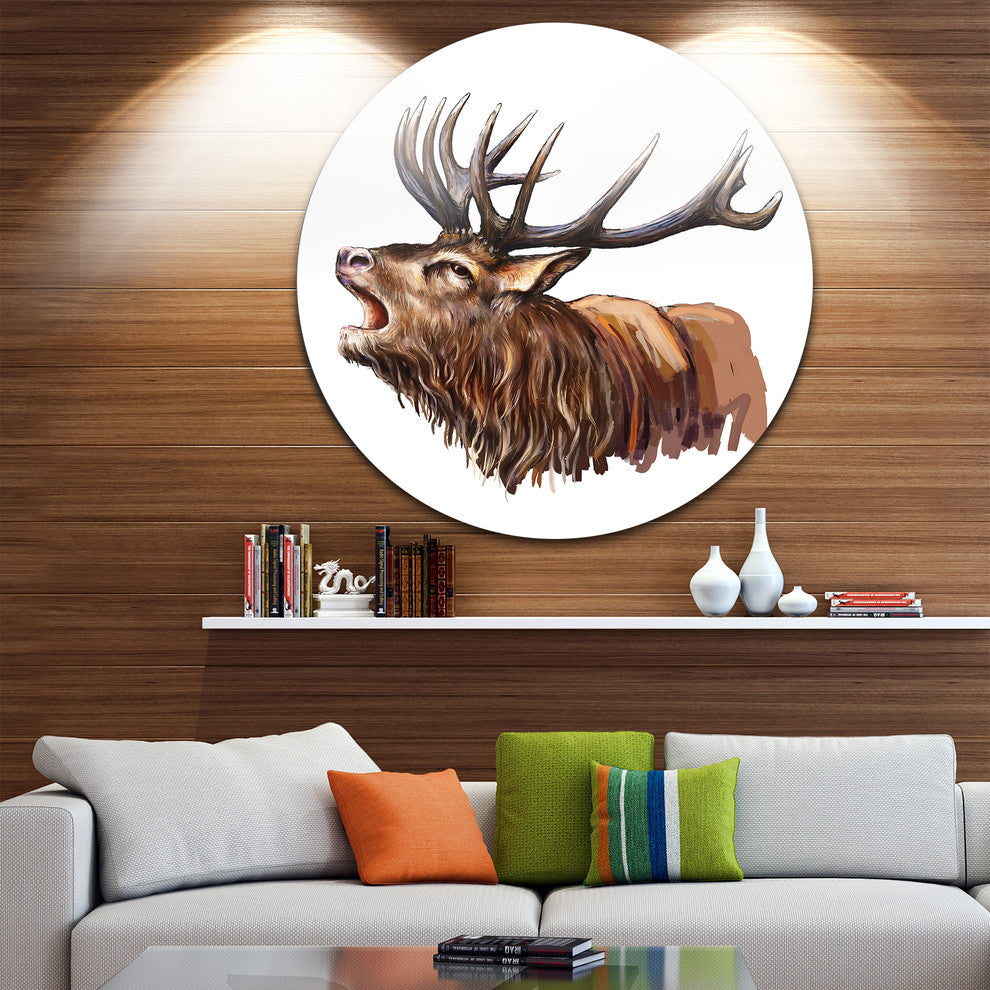 Deer Head Illustration Art, Animal Round Wall Art, 23"