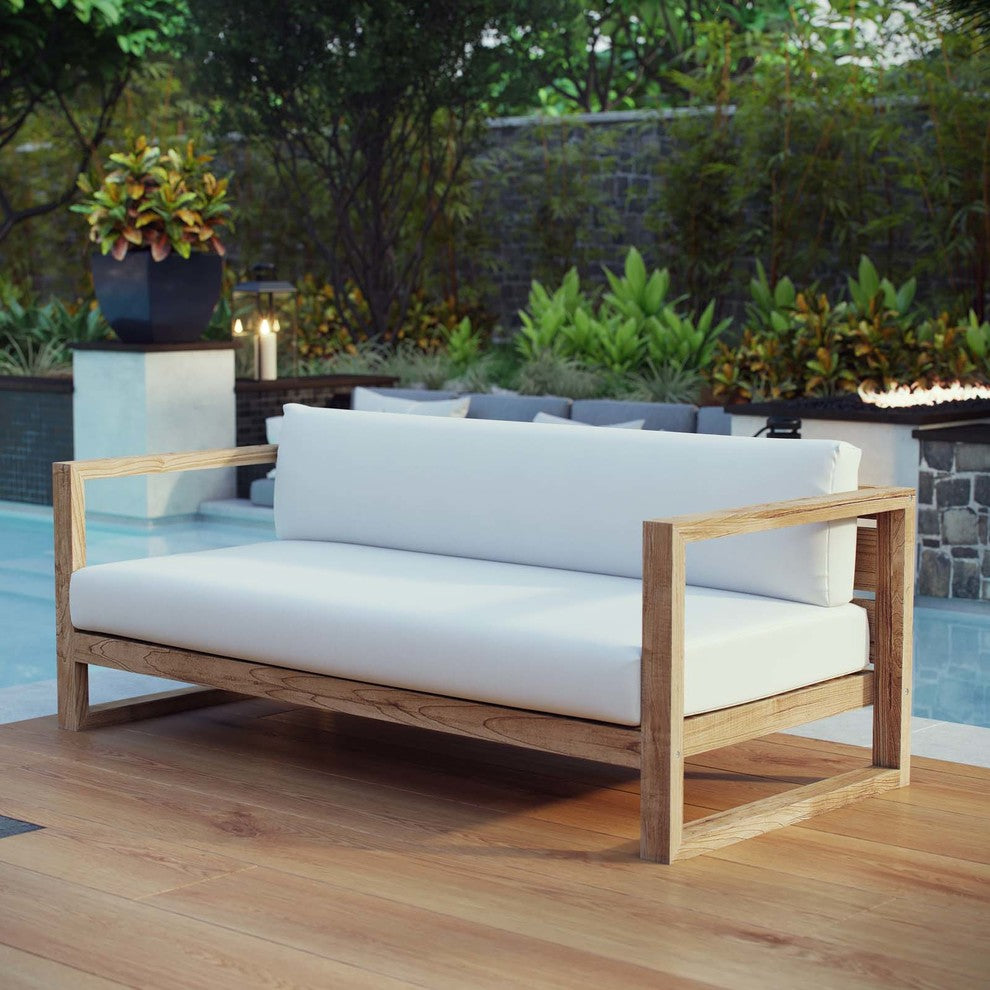 Modway Upland Outdoor Patio Teak Sofa, Natural White