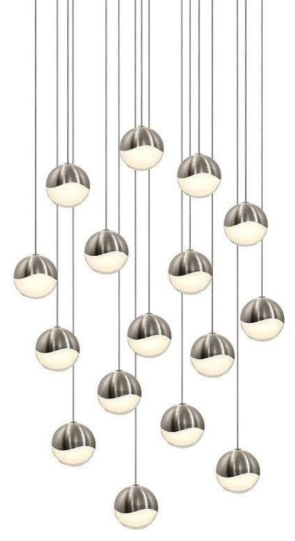 Grapes Architectural 16-Light Square Medium LED Pendant, Satin Nickel