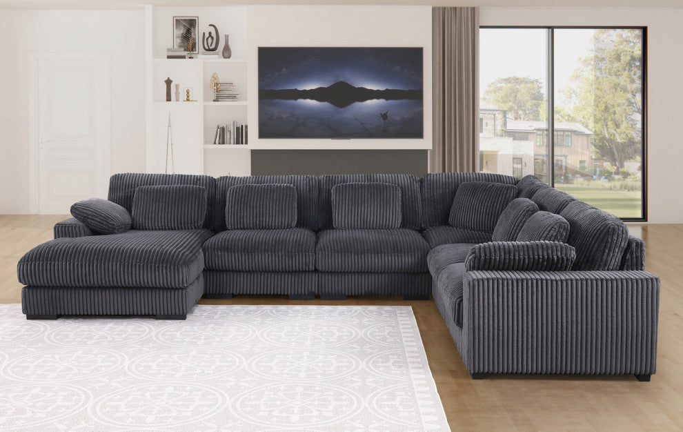 Nadine 155.5"W Dark Gray Corduroy Modular Corner Sectional Left-Facing Chaise