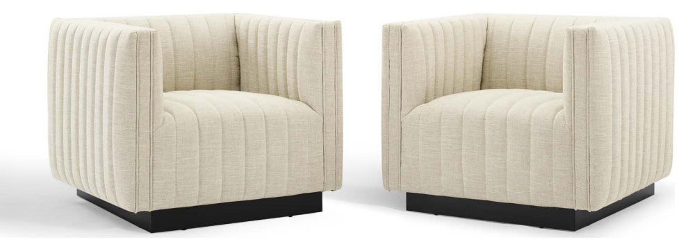 Tufted Armchair Accent Chair, Set of 2, Fabric, Beige, Modern, Lounge