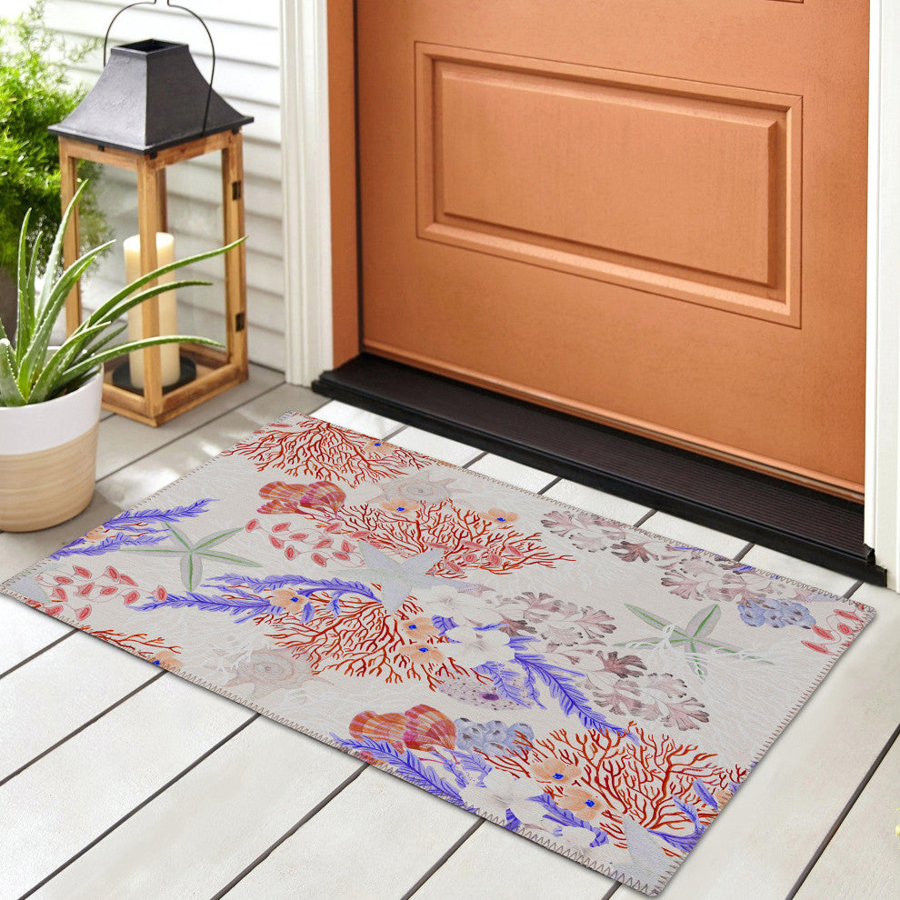 Indoor/Outdoor Seabreeze SZ1 Ivory Machine Washable 1'8" x 2'6" Rug
