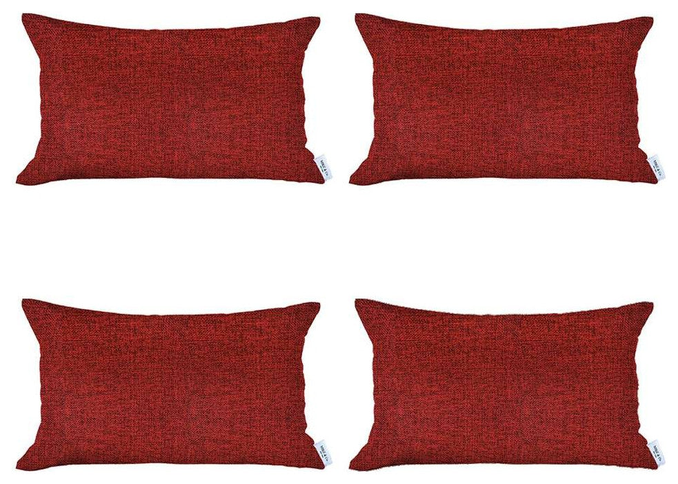 Set of 4 Red Jacquard Lumbar Pillow Covers