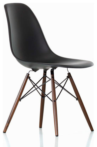 DSW Black Plastic Dining Shell Chair, Dark Walnut Wood, Set of 2
