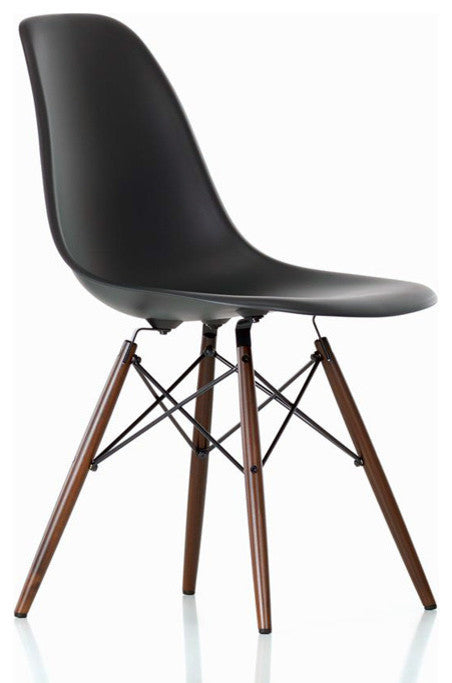 DSW Black Plastic Dining Shell Chair, Dark Walnut Wood, Set of 2