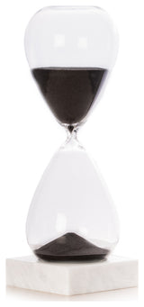 90 Minute Sand Timer On Carerra Gray Marble Base, Black Sand