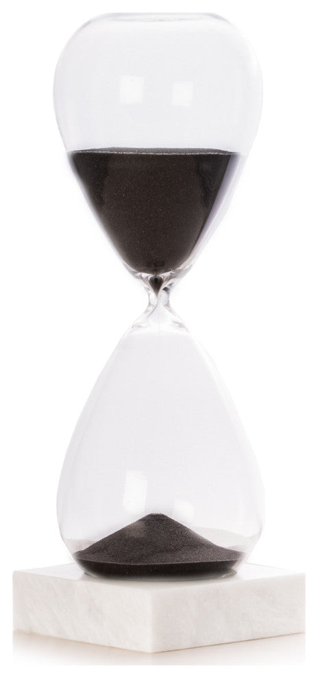 90 Minute Sand Timer On Carerra Gray Marble Base, Black Sand