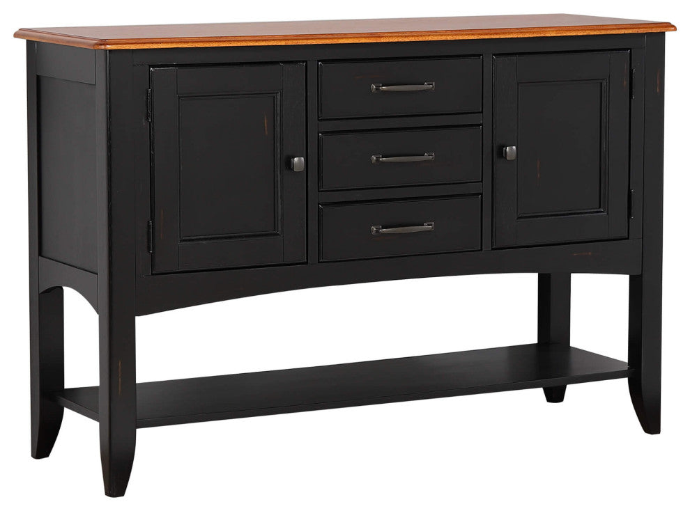 Sideboard With Large Display Shelf - 3 Drawers 2 Storage Cabinets Black & Cherry