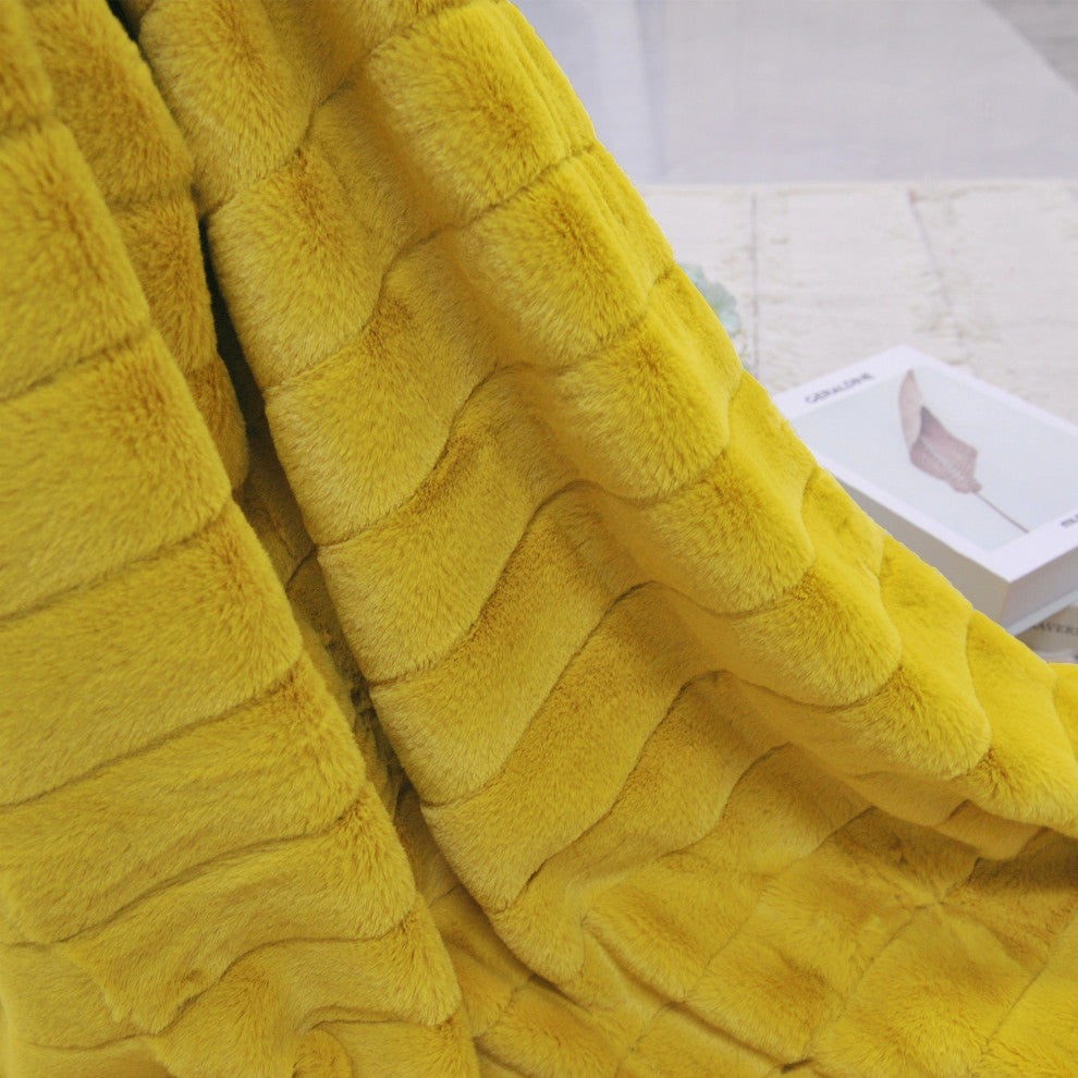 Rabbit Faux Fur Throw Blanket With 2 Pillows, Lemon Curry