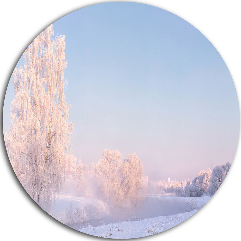 White Crystal Tree And Landscape, Landscape Disc Metal Artwork, 23"