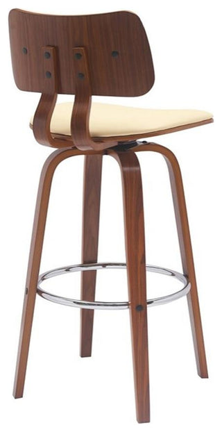 Armen Living Pico 30" Swivel Wood & Faux Leather Bar Stool in Walnut/Cream