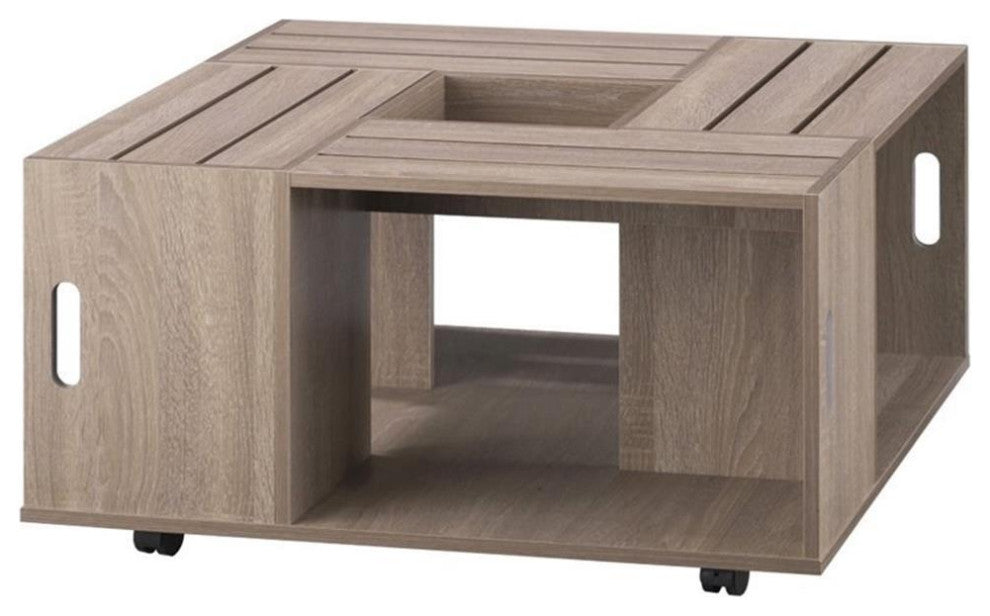 Furniture of America Conteery Wood Coffee Table with Casters in Weathered White