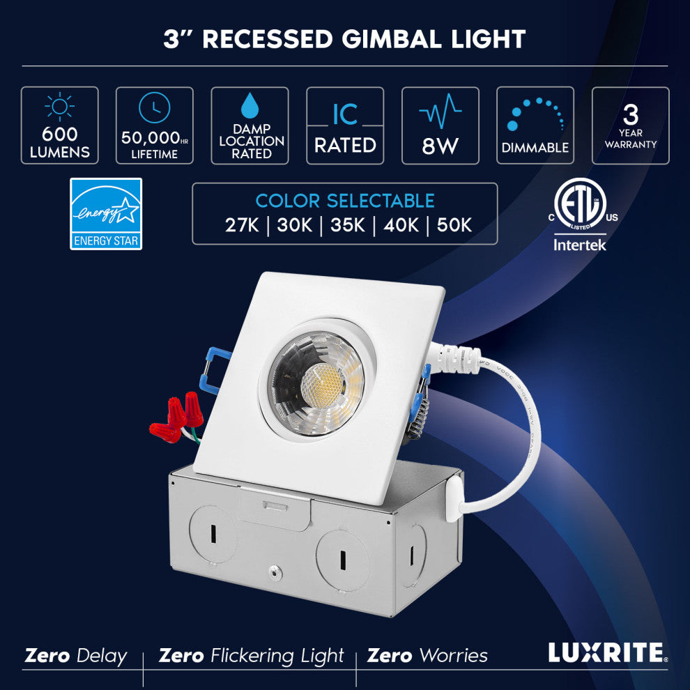 Luxrite 3" Recessed LED Light 8W 5 CCT 600LM Dimmable Damp Rated 4 Pack