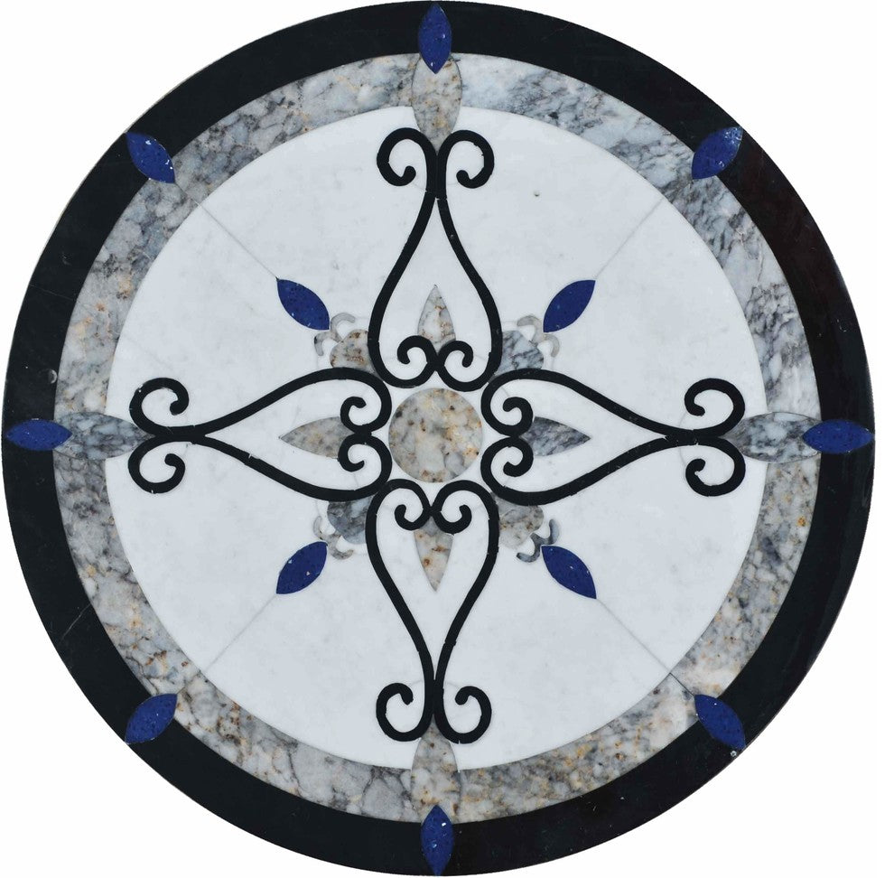 Waterjet Mosaic Medallion, Aurora, 39"x39"