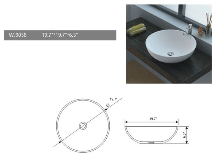 Legion Furniture Algemon Matte Sink Bowl, White, 19.7"