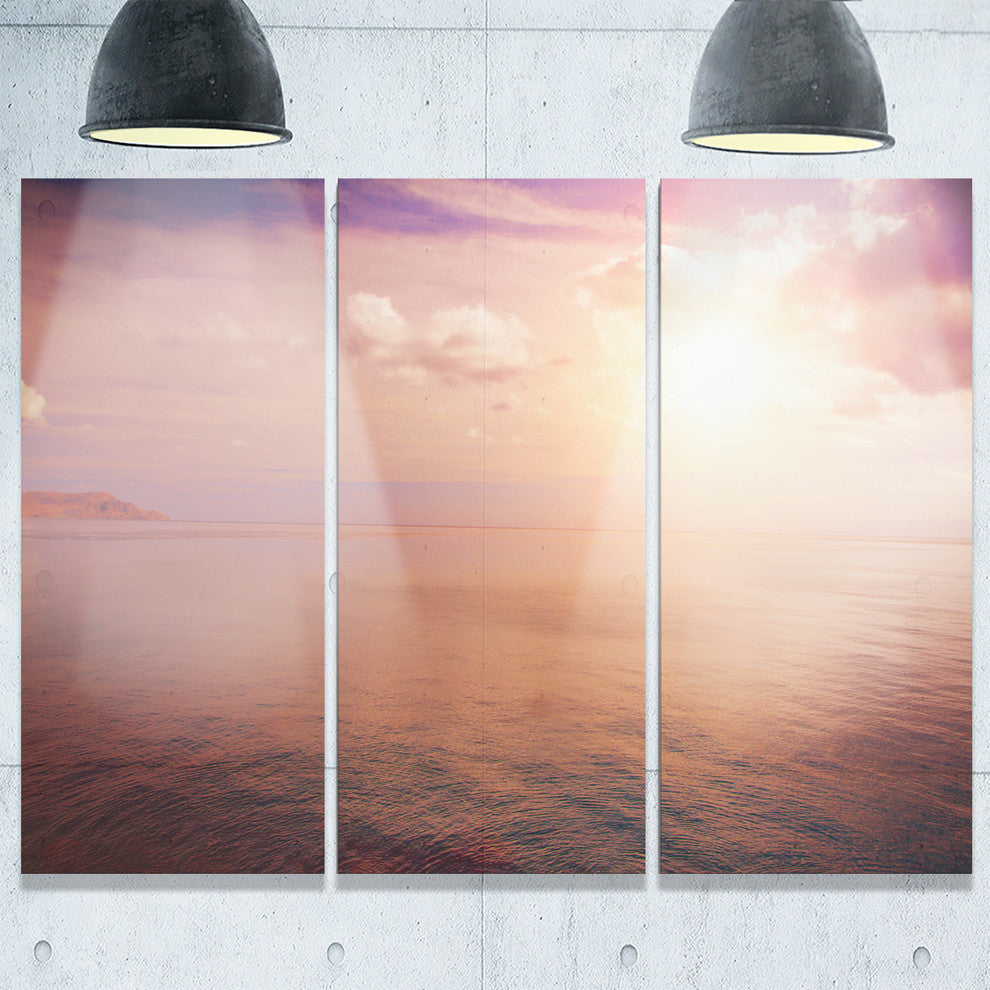 "Pink Sky Over Dark Beach at Sunset" Metal Wall Art, 3 Panels, 36"x28"