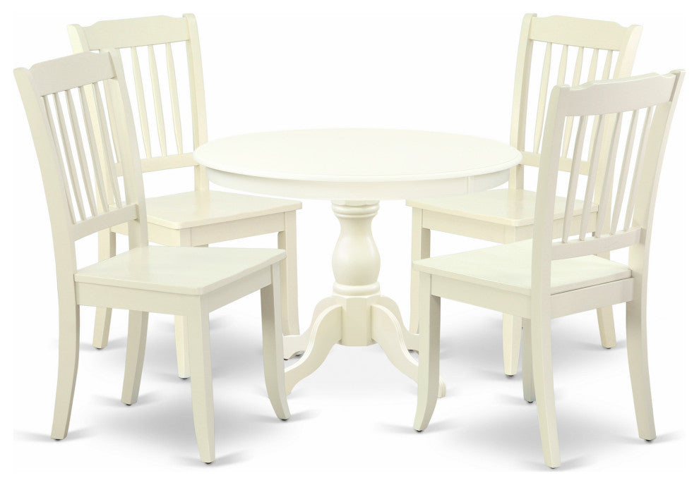 5 Pc Dining Set, Linen White Table, 4 Linen White Kitchen Chairs