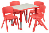 21.875''Wx26.625''L Red Plastic Height Adjustable Activity Table Set