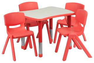 21.875''Wx26.625''L Red Plastic Height Adjustable Activity Table Set