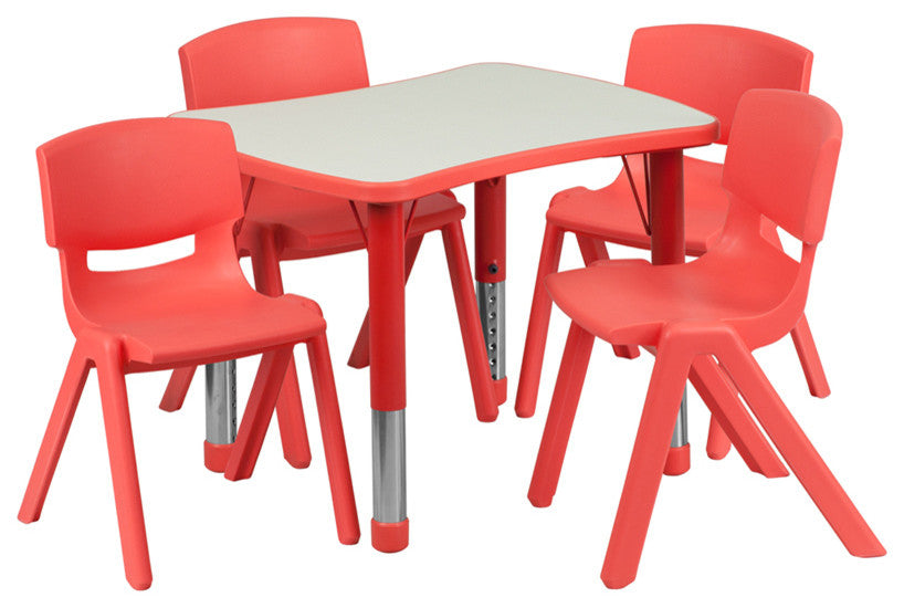 21.875''Wx26.625''L Red Plastic Height Adjustable Activity Table Set