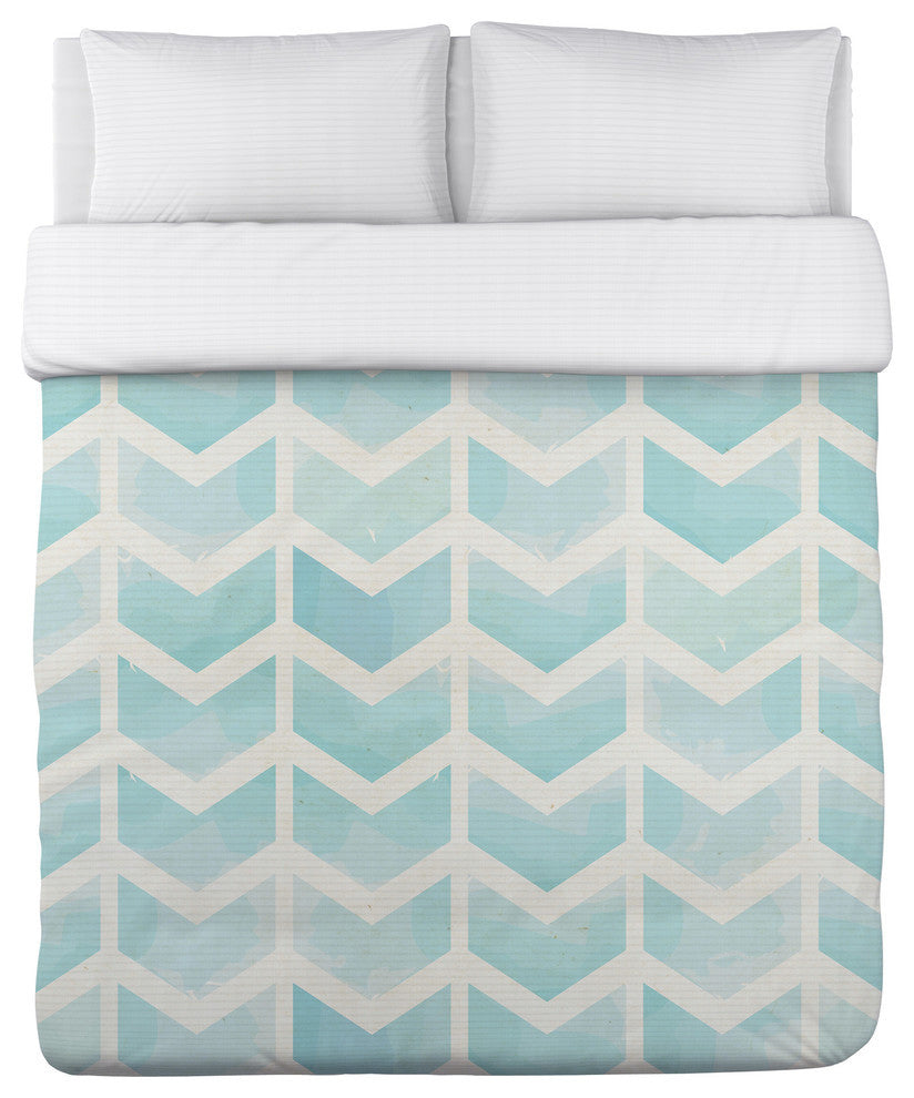 Waterfall Chevron, White Aqua, Lightweight Full Queen Duvet Cover