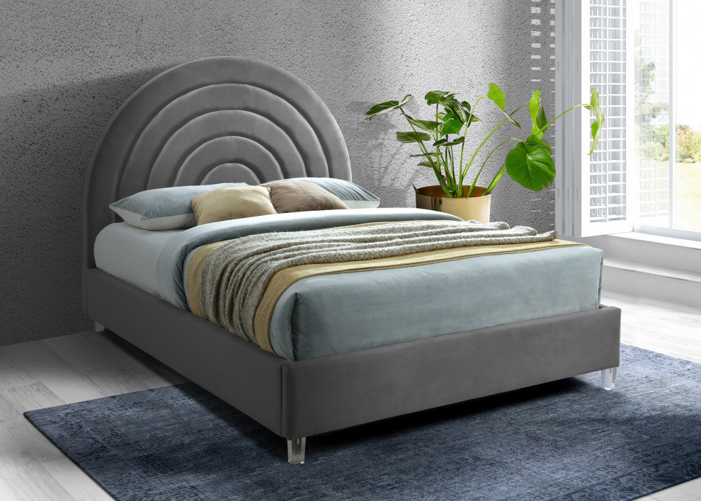 Rainbow Velvet Upholstered Bed, Gray, King
