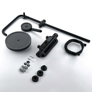 Thermostatic Wall Mounted Shower System with Multi-Function Hand Shower, Matte Black