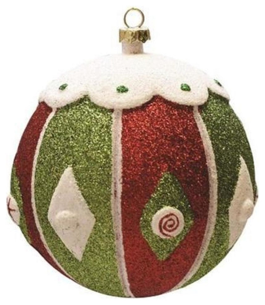 Merry and Bright Red, White and Green Christmas Ball Ornament