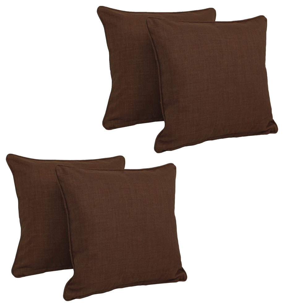 18" Double-Corded Solid Outdoor Square Throw Pillows, Set of 4, Cocoa