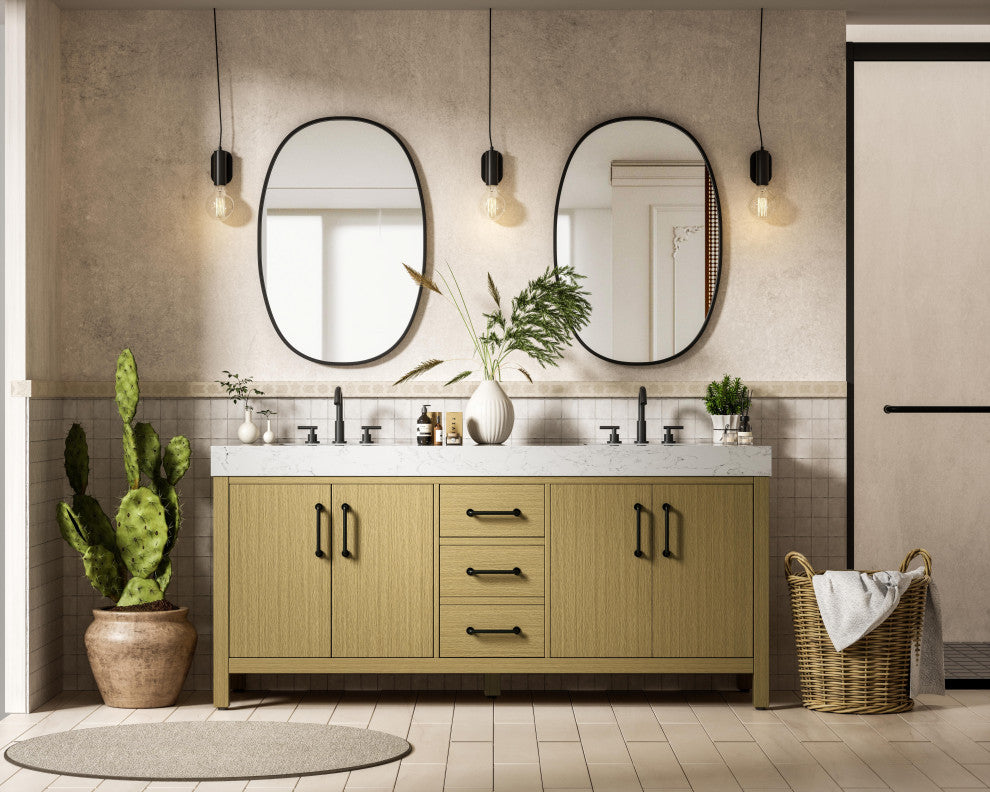 Home Living 72" Double Bathroom Vanity, Honey Brown