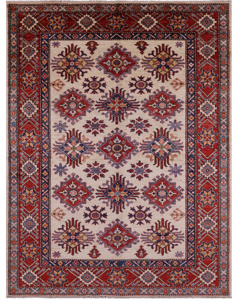 Hand Knotted Super Kazak Geometric Wool Rug 4' 10" X 6' 7" Q10618