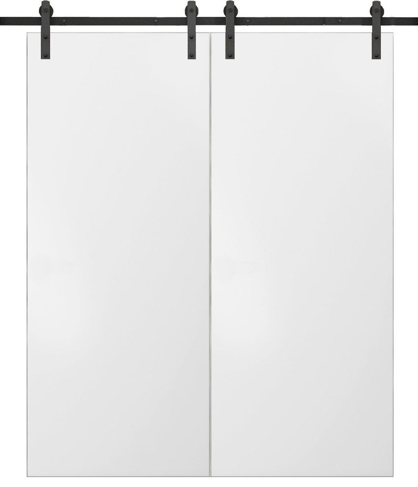 Sliding Double Barn Doors 64 x 80 & 13FT Rails | Planum 0010 White Silk