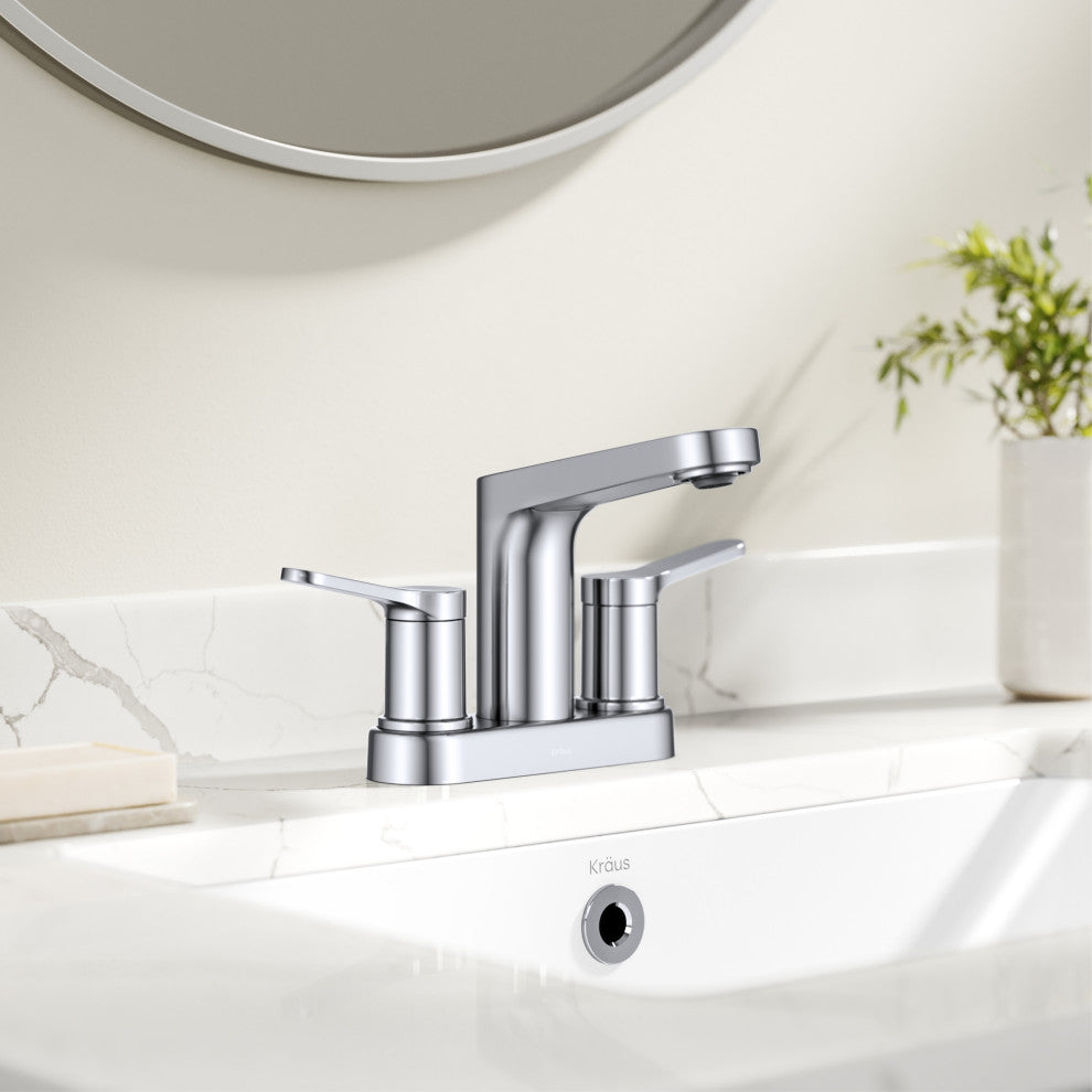 KRAUS Indy 2-Handle 3-Hole Centerset Bathroom Faucet Chrome, Pop Up Drain