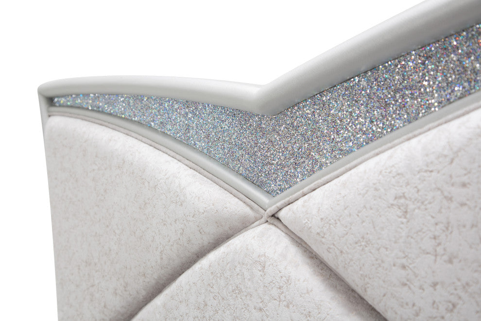Melrose Plaza Eastern King Velvet Panel Bed, Dove Gray