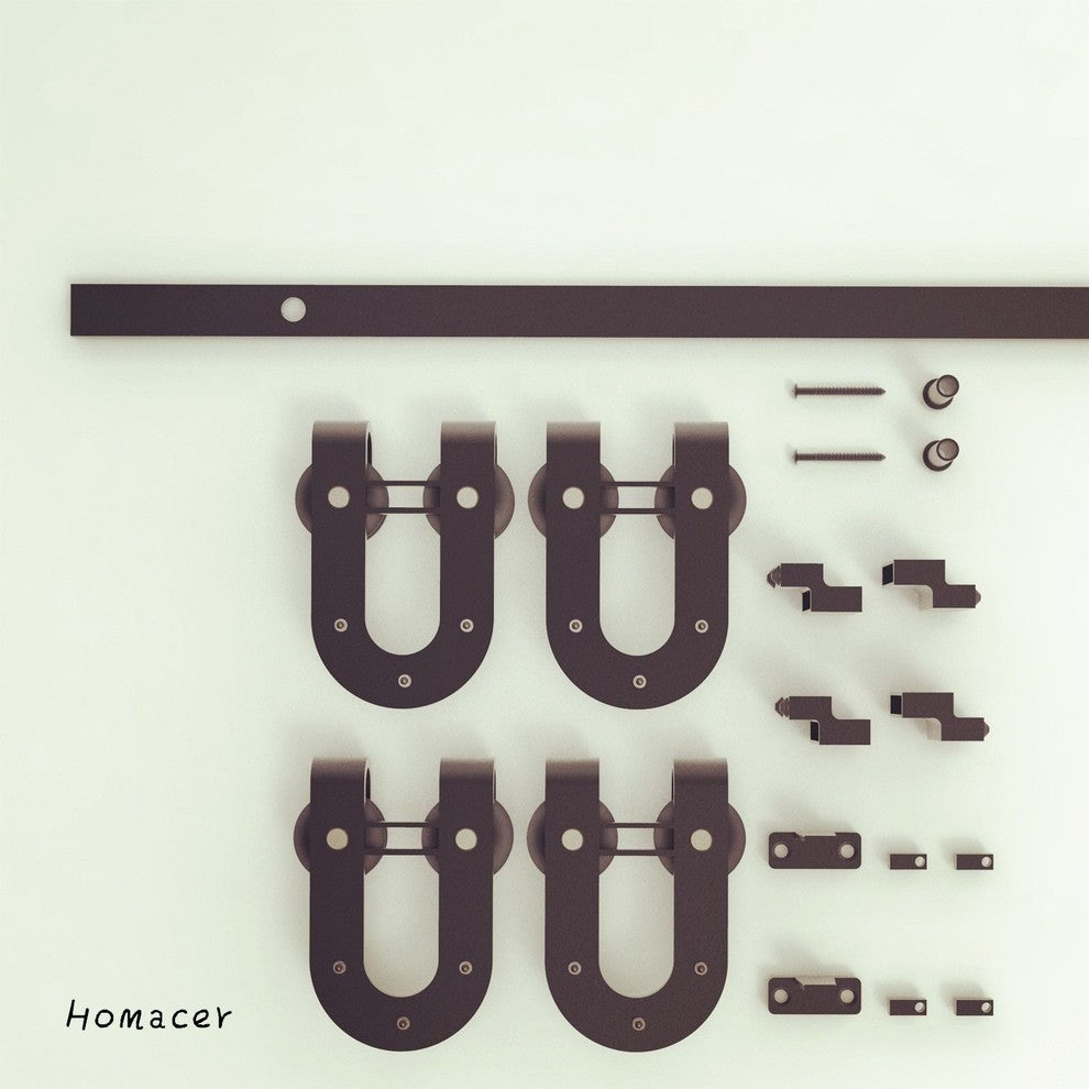 Mini Sliding Barn Door Hardware Kit, Horseshoe Design, 24", Double