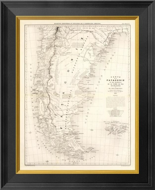 "Patagonie, Terre de Feu, Malouines, 1873"  by V. Martin de Moussy, 17x20"