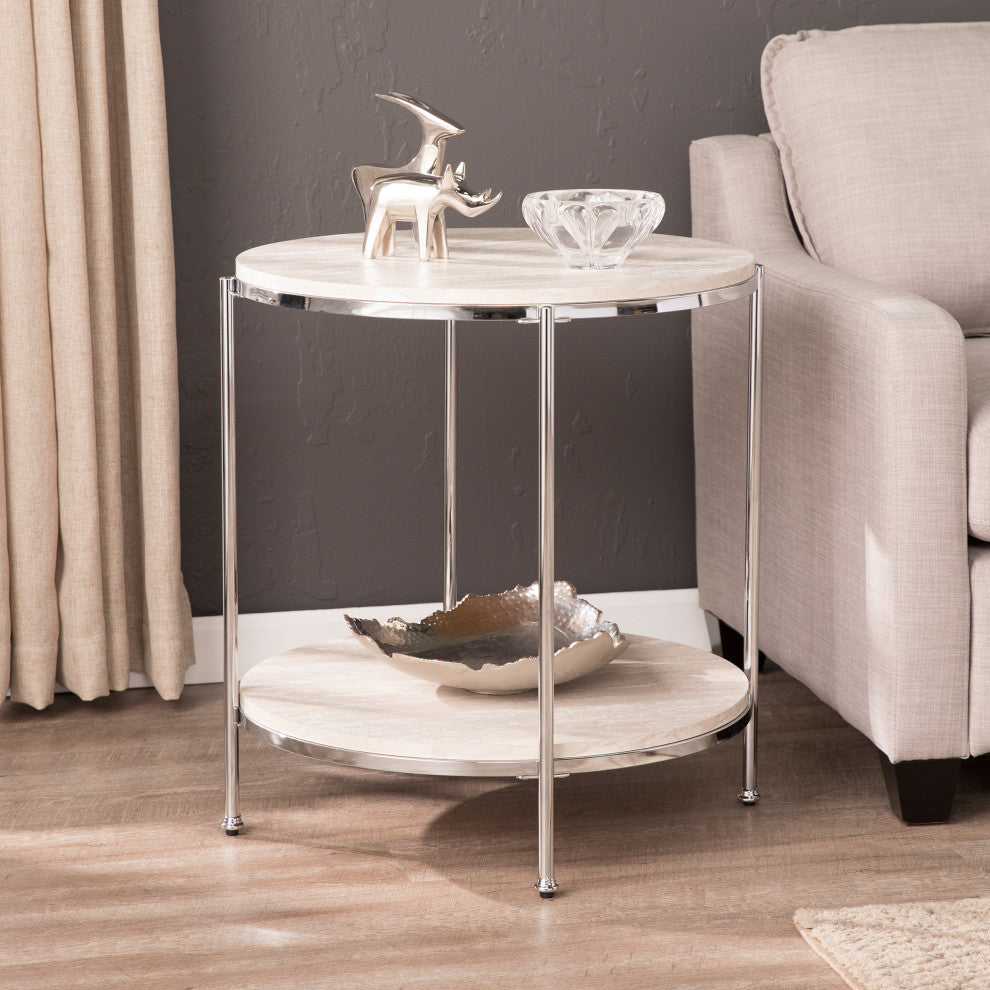 Ackers Round Faux Stone End Table