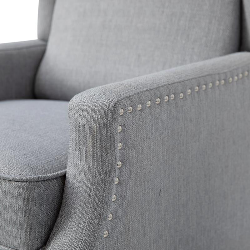 Prescott Push Back Wingback Recliner Chair- Fabric Upholstery-Accent Nail Trim, Gray