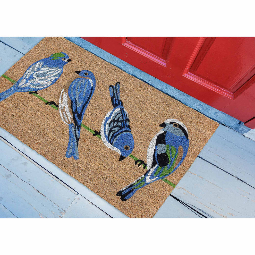 Natura Blue Birds Outdoor Mat Natural 2'x3'