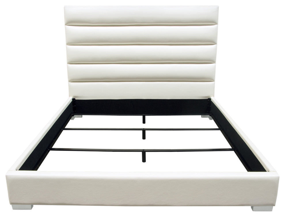 Bardot Channel Tufted Queen Bed, White Leatherette by Diamond Sofa